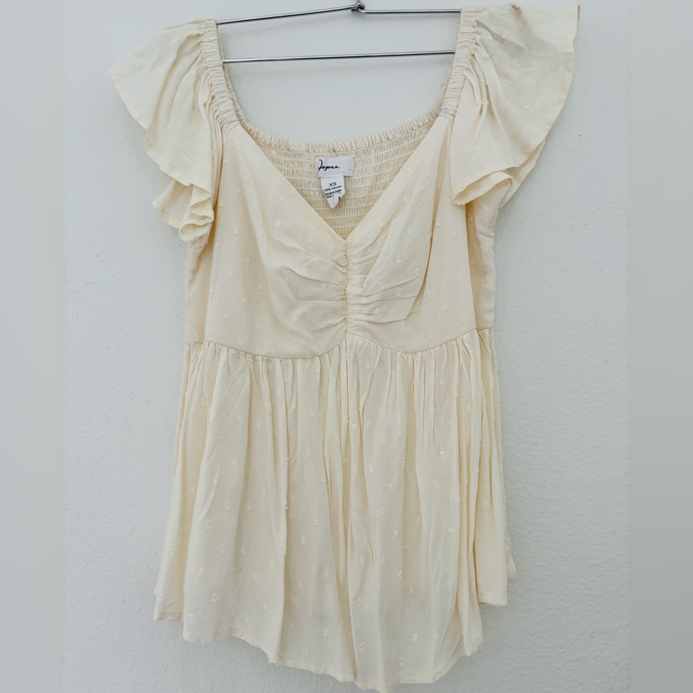 🚫SOLD💫 Cottagecore/Boho/Free People vibes ivory-xs-babydoll top. Stretchy back